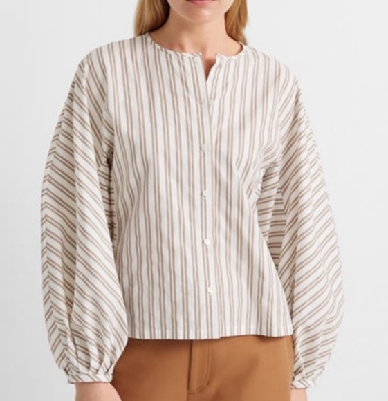 Nwt [Club Monaco] HP 💕 Striped Dolman top White Tan Button Down Size Xs - Picture 1 of 10